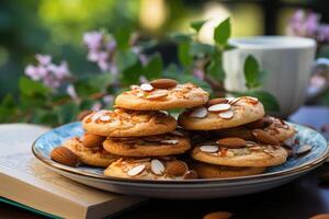 AI generated sweet almond cookies on the table professional advertising food photography photo