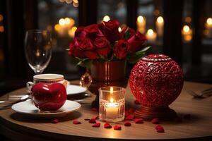 ai generado mesa conjunto para romántico cena profesional publicidad fotografía foto