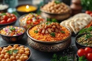 AI generated Ramadan iftar meal ideas advertising food photography photo