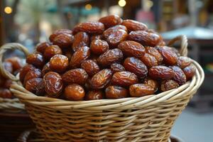 AI generated packaging dates fruits on table professional advertising food photography photo