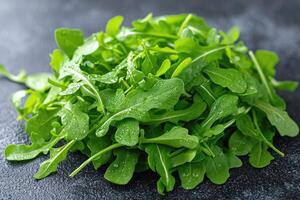 AI generated Arugula isolated kitchen table professional advertising food photography photo