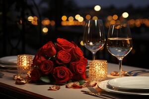 AI generated table set for romantic dinner professional advertising photography photo