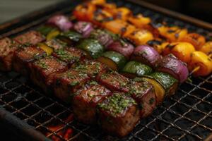 ai generado delicioso A la parrilla carne con vegetales profesional publicidad comida fotografía foto