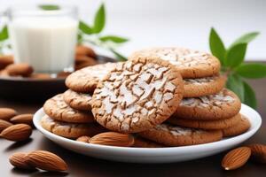 ai generado dulce almendra galletas en el mesa profesional publicidad comida fotografía foto