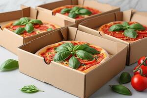 AI generated takeaway or delivery pizza box professional advertising food photography photo