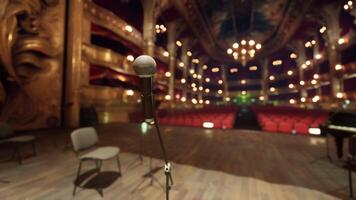 An empty stage with chairs and a microphone video