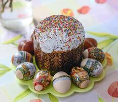 Easter cake and colored eggs. Orthodox Easter photo