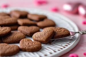 ai generado corazón chocolate galletas volador en el aire profesional publicidad comida fotografía foto