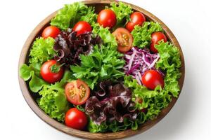 AI generated mixed vegetables salad isolated kitchen table professional advertising food photography photo