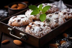 AI generated sweet almond cookies on the table professional advertising food photography photo