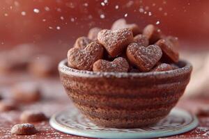 AI generated heart chocolate cookies flying in the air professional advertising food photography photo