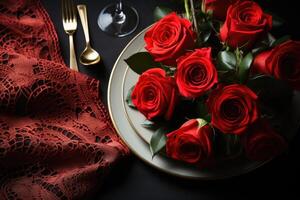 AI generated table set for romantic dinner professional advertising photography photo