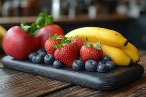 ai generado Fresco frutas en el mesa profesional publicidad comida fotografía foto