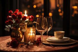 AI generated table set for romantic dinner professional advertising photography photo