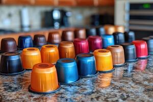 AI generated coffee pods on kitchen counter professional advertising food photography photo