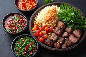 AI generated Ramadan iftar meal ideas advertising food photography photo