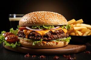 AI generated street menu fast food on the table professional advertising food photography photo