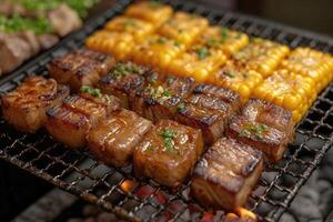 AI generated Delicious grilled meat with vegetables professional advertising food photography photo