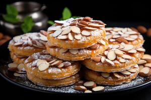 AI generated sweet almond cookies on the table professional advertising food photography photo