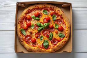 AI generated takeaway or delivery pizza box professional advertising food photography photo