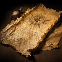 AI generated Ancient paper parchment scribbled down Ai Artificial Intelligence technology concept photo