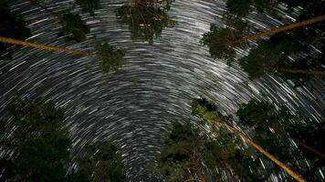 Stars move around a polar star. Time lapse of Star trails in the night sky. 4K video