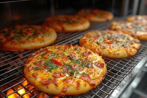 AI generated View inside the oven tray baking pizza professional advertising food photography photo