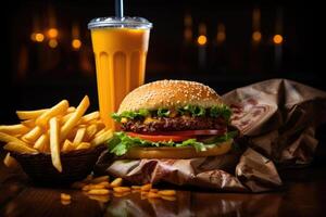 AI generated street menu fast food on the table professional advertising food photography photo