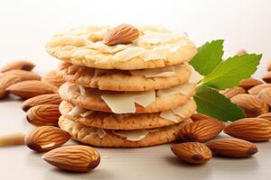 ai generado dulce almendra galletas en el mesa profesional publicidad comida fotografía foto