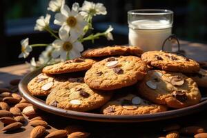 ai generado dulce almendra galletas en el mesa profesional publicidad comida fotografía foto