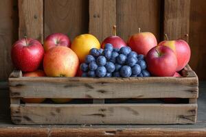 ai generado Fresco frutas regalo caja profesional publicidad comida fotografía foto