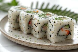 ai generado un plato de un bien chapado cocido japonés plato en un mesa parte superior profesional publicidad comida fotografía foto