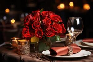 AI generated table set for romantic dinner professional advertising photography photo