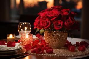 AI generated table set for romantic dinner professional advertising photography photo