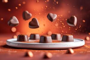 ai generado corazón chocolate galletas volador en el aire profesional publicidad comida fotografía foto