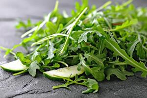 AI generated Arugula isolated kitchen table professional advertising food photography photo