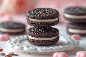 ai generado corazón chocolate galletas volador en el aire profesional publicidad comida fotografía foto