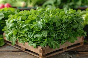 AI generated Arugula isolated kitchen table professional advertising food photography photo