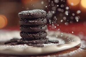 ai generado corazón chocolate galletas volador en el aire profesional publicidad comida fotografía foto