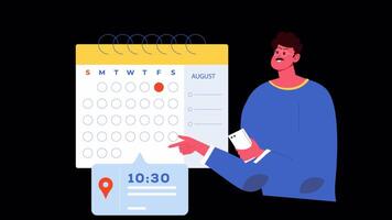 2d personaggio marcatura importante giorno su calendario su alfa canale video