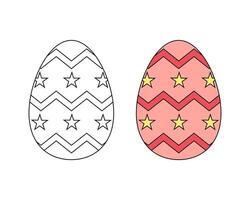 A set of two Easter eggs. Colored black and white Easter eggs. Coloring book. Contour drawing vector