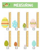 Measuring length with ruler. Education developing worksheet. Game for kids.Vector illustration. practice sheets.Egg measurement in centimeters vector