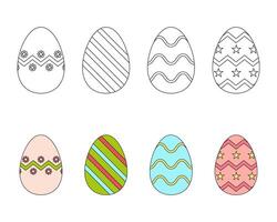 A set of Easter eggs. Colorful and black and white Easter eggs. Coloring book. vector