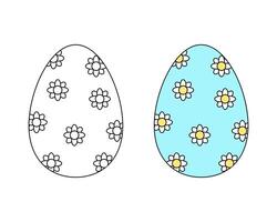 A set of two Easter eggs. Colored black and white Easter eggs. Coloring book. Contour drawing vector