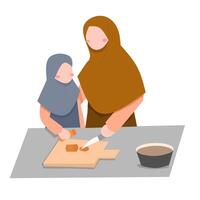 Mother and Daughter Cook Together vector