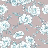 Hand Drawn Anemone and Wild Flower Seamless Pattern vector