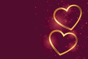 beautiful two golden love hearts with text space vector