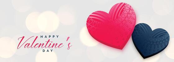 valentines day banner with two beautiful hearts vector