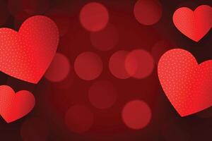 lovely red hearts background with bokeh effect vector