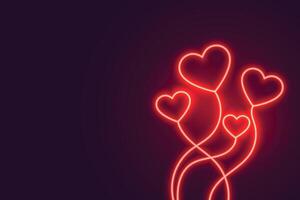 glowing neon flying hearts banner design vector